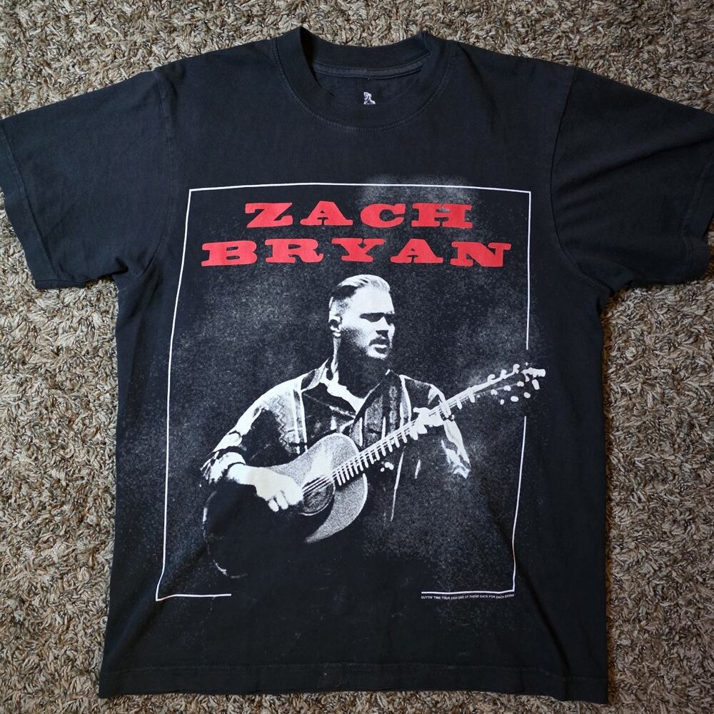 Zach Bryan Shirt Black Quittin Time 2024 Tour Graphic Band Tee Small